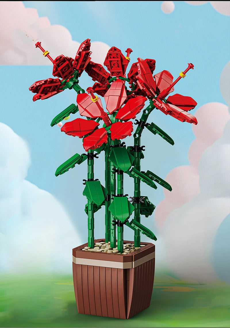 City Creativity Cymbidium Faberi Bonsai Potted Plant Building Block Set for Home Decoration and Kids Toys