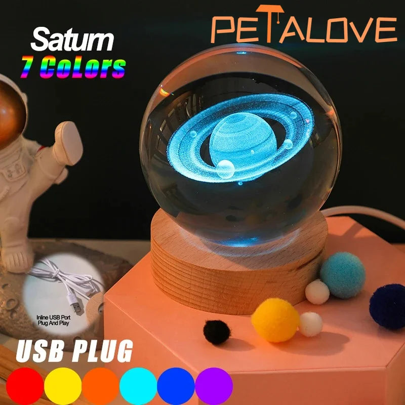Crystal Ball LED Night Light 3D Saturn Solar System Lamp