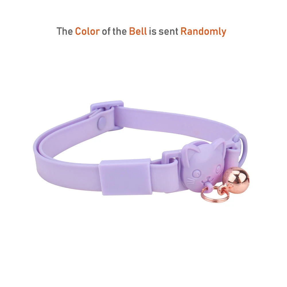 Pet Cat Collar Necklace With Small Bell PVC Waterproof Adjustable Kitten Collar Candy Color