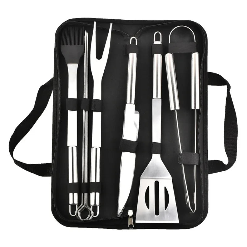 Stainless Steel BBQ Tool Set with Portable Storage Bag for Outdoor Grilling and Baking