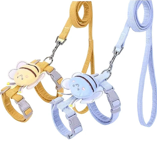 1/2pcs Cat Harness Leash Collar Adjustable Cartoon Bee Double Layer Dog Harness Small Medium Pet Collar Leash Outdoor Walking