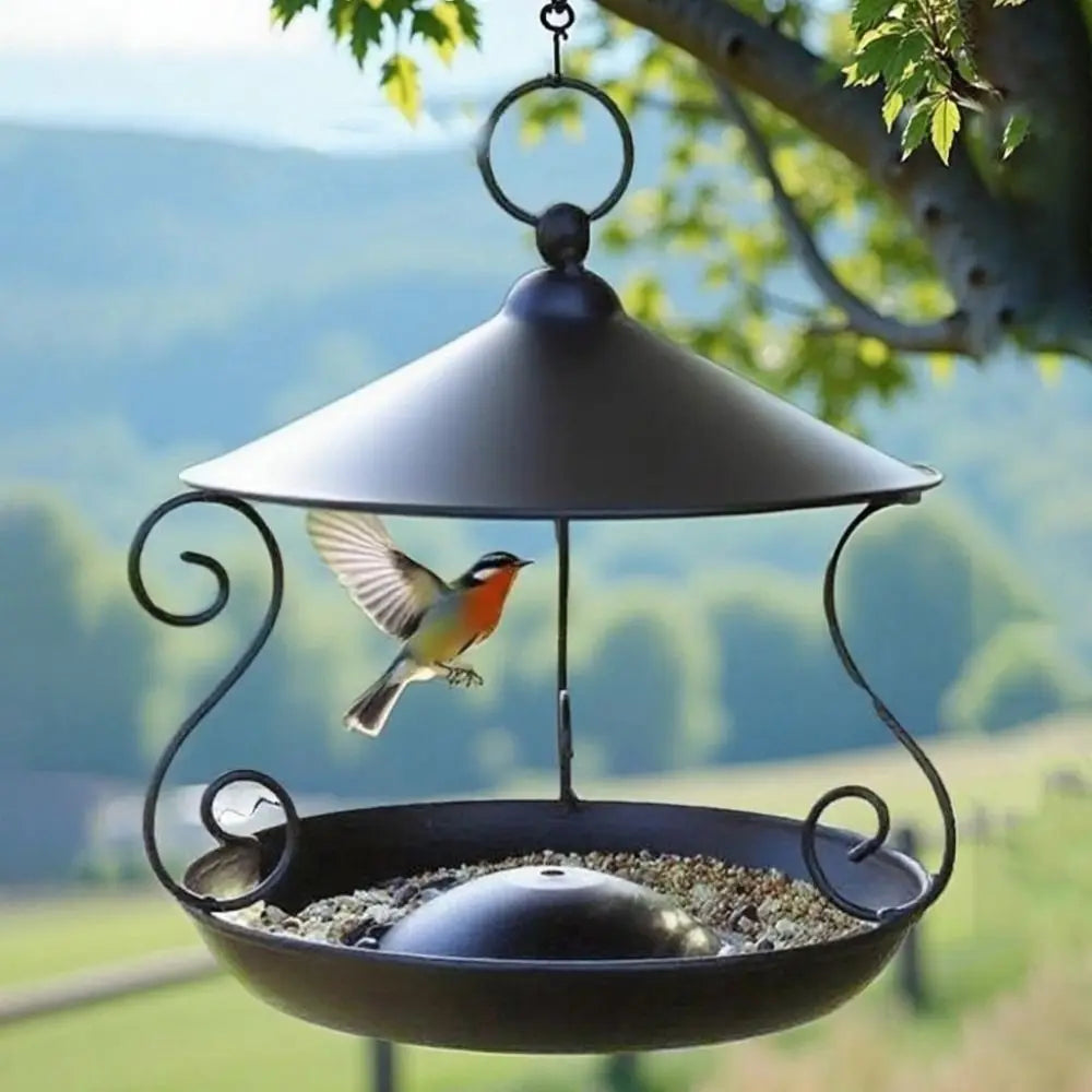 Garden Decor Iron Bird Feeder Windproof Rainproof Bird Food Dispenser Hanging Multi-purpose Bird Feeding Tray Hummingbird