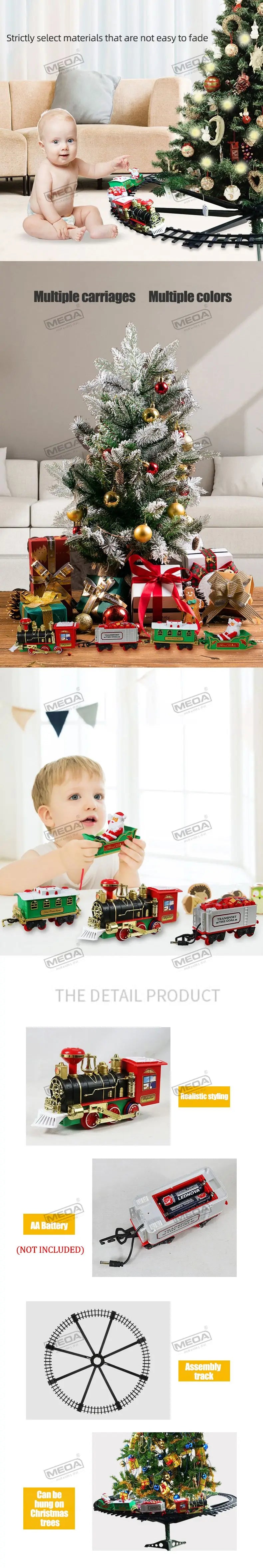 Battery Operated Christmas Train Set with Sound and Light Decorative Railway Car Toys for Kids