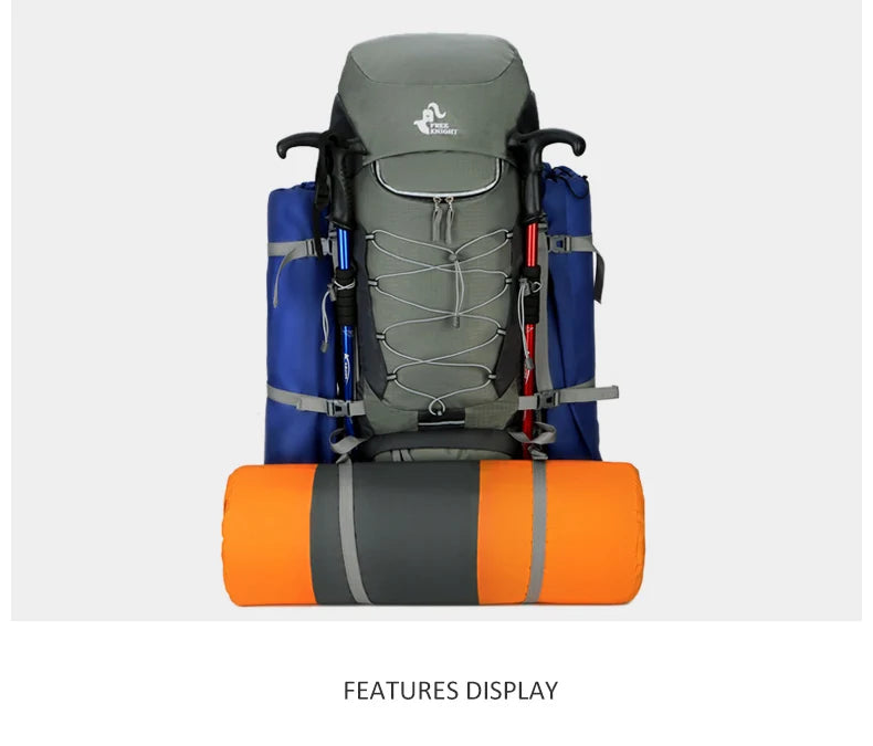 75L Camping Backpack Travel Sport Bag With Rain Cover Men