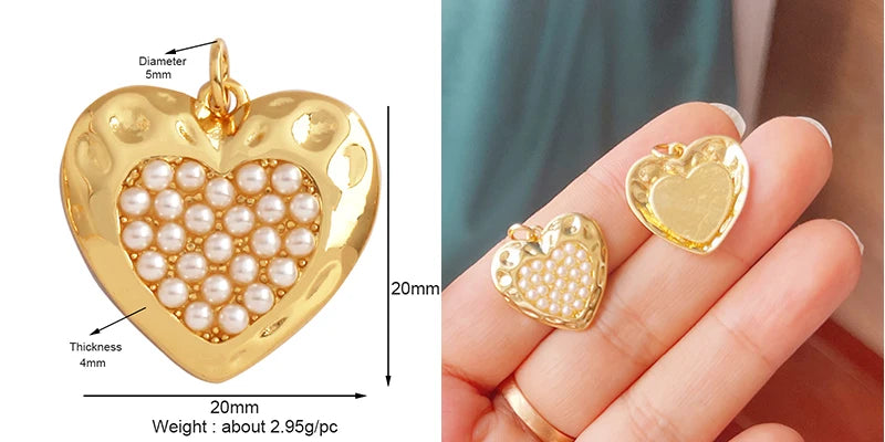 Classics Love Heart Star Zircon Focal Charm Pendant 18K Gold Plated Shell Pearl Jewelry