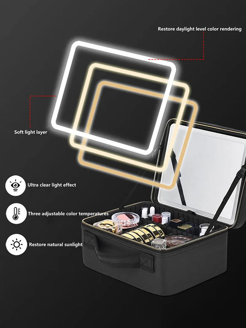 Smart LED Travel Makeup Case with Mirror Large Capacity Organizer for Women and Beauticians