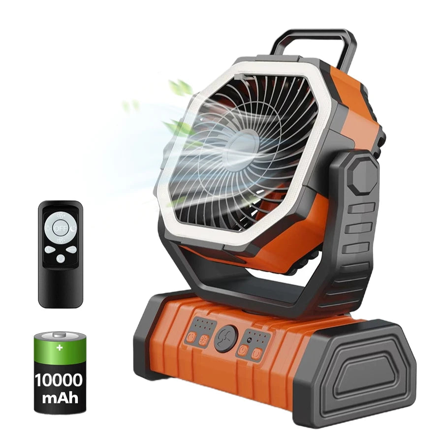 20,000mAh Camping Fan with LED Light β Wireless Rechargeable Outdoor Air Circulator with Hanging Hook