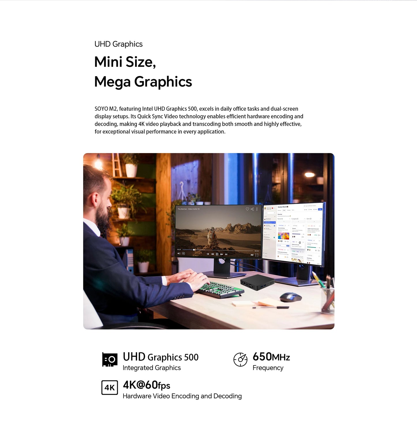 SOYO M2 Mini PC with 6GB RAM, 64GB EMMC, Intel N3350