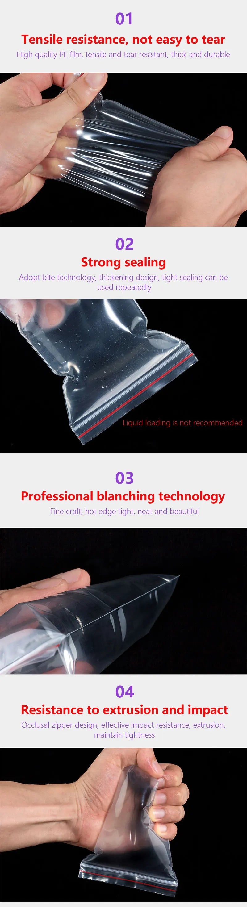 100Pcs Thicken Zipper Sealed Bags Clear Plastic Storage Bags for Jewelry and Food Packing