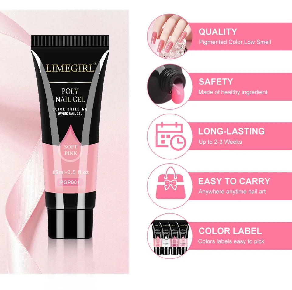 LIMEGIRL 15ml Nail Extension Gel Set with UV LED Light