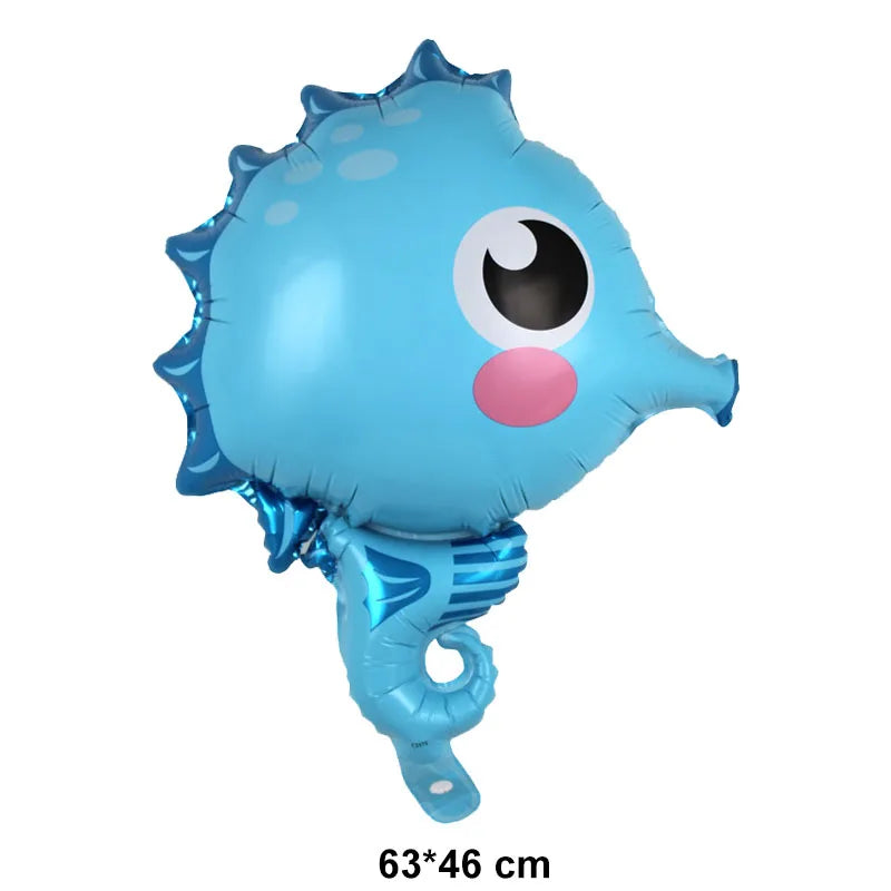 4th Birthday Sea Animal Decoration Blue Foil Balloon 32inch