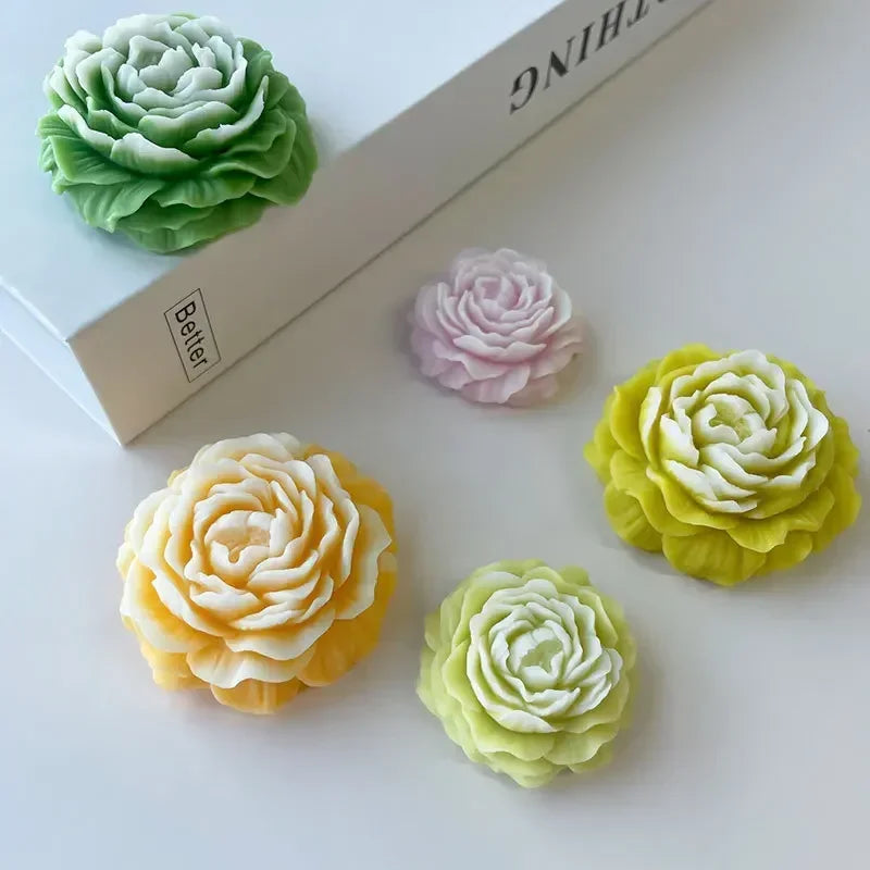 S/M/L 3D Peony Silicone Candle Mold for DIY Flower Crafts