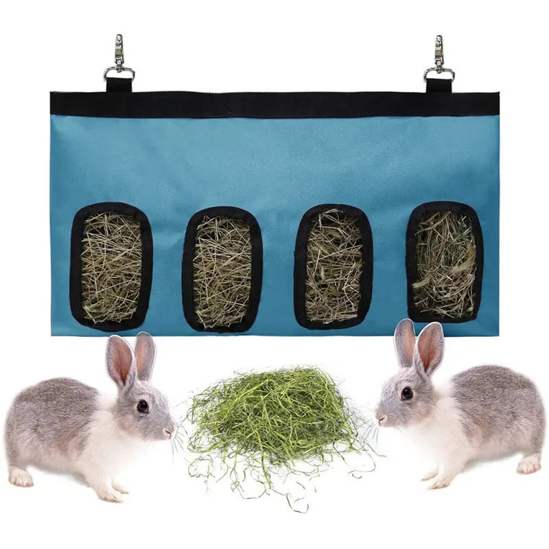 Hay Bag Hanging Pouch Feeder Holder Feeding Dispenser Container for Rabbit Guinea Pig Small Pet Animals Oxford cloth