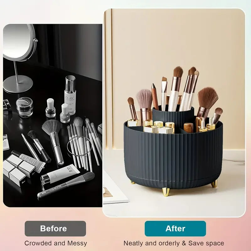 360° Rotating 5 Slot Makeup Brushes Holder Organizer for Vanity Desktop Storage