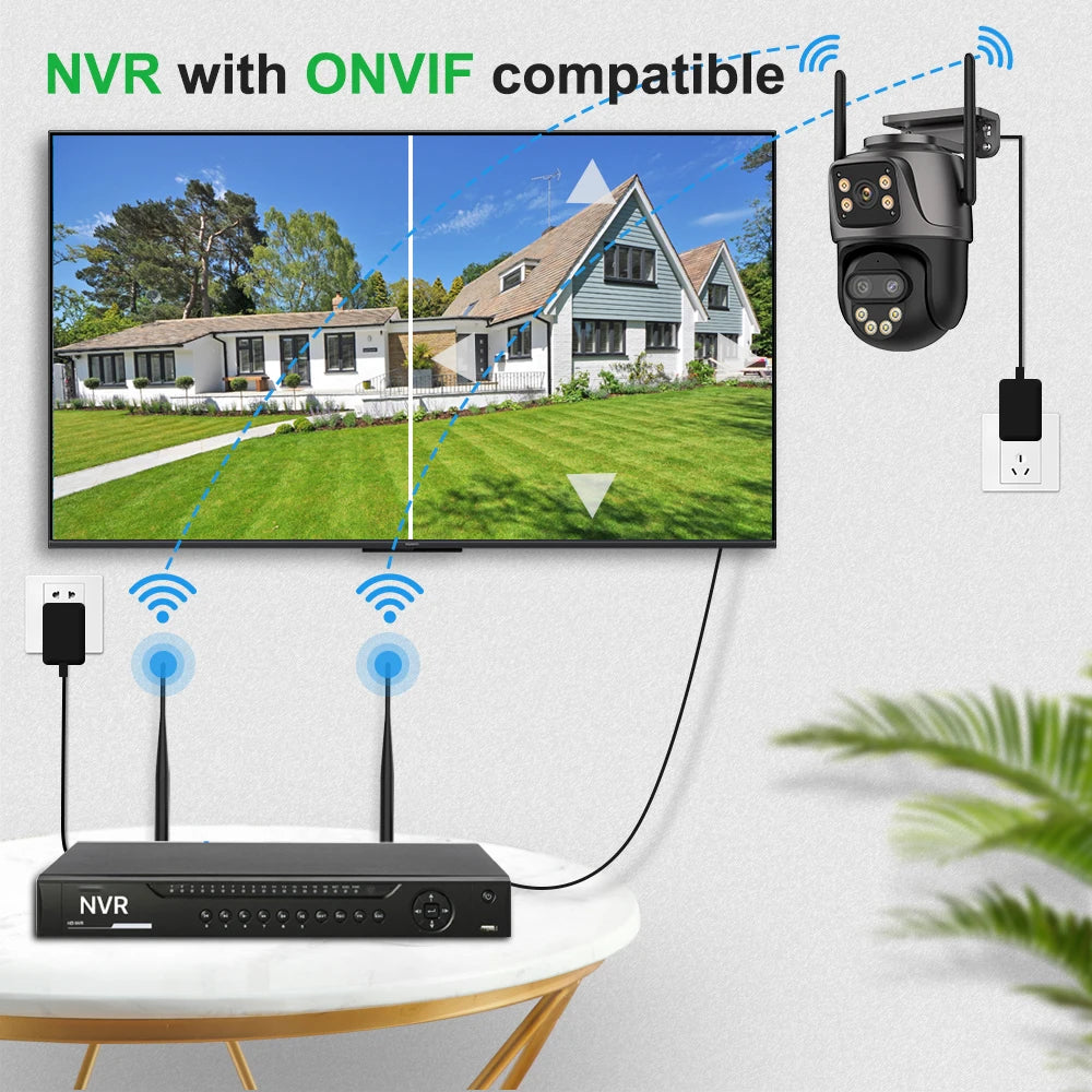 6K 9MP HD Outdoor IP Camera with Three Lenses Dual Screen WiFi PTZ Auto Tracking Security Surveillance System