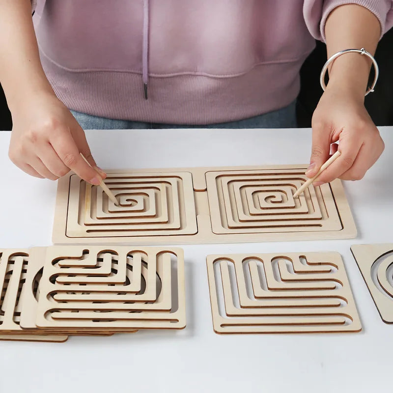 Children's Left Right Brain Puzzle Pen for Movement Trajectory Control and Hand Eye Coordination Training Educational Wooden Toy for Ages 3 to 6