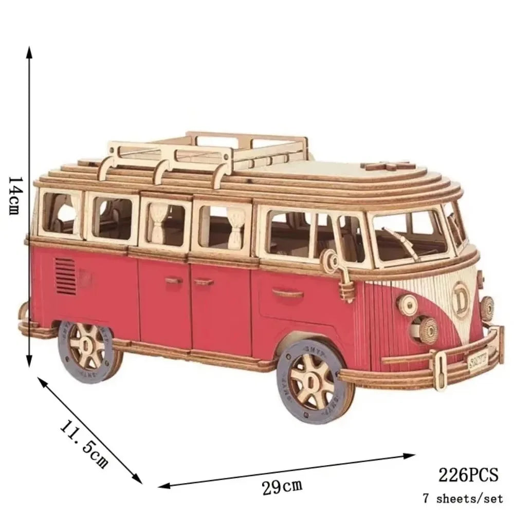 3D Puzzle Toy Wooden Car Style House Model for Parent Child Interactive Learning DIY Gift