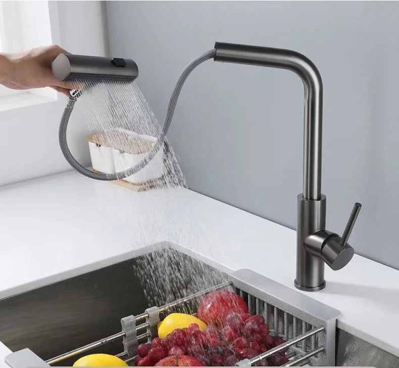 YCRAYS Black Kitchen Faucets Gray Pull Out Sprayer Tap