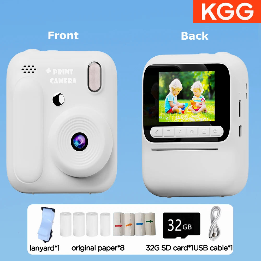 Color Printing Camera Kids Instant Camera 32GB 1080P Thermal Print Digital Camera Print Photo Video Games Music Children Gift