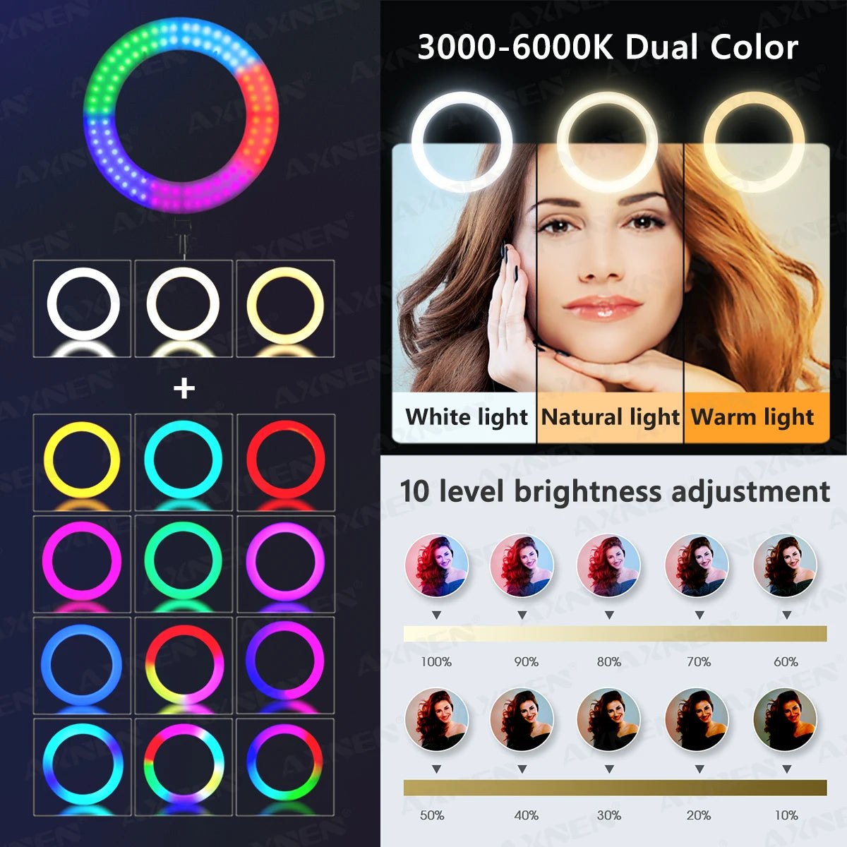 10in 26cm RGB Selfie Ring Light with Tripod Phone Holder