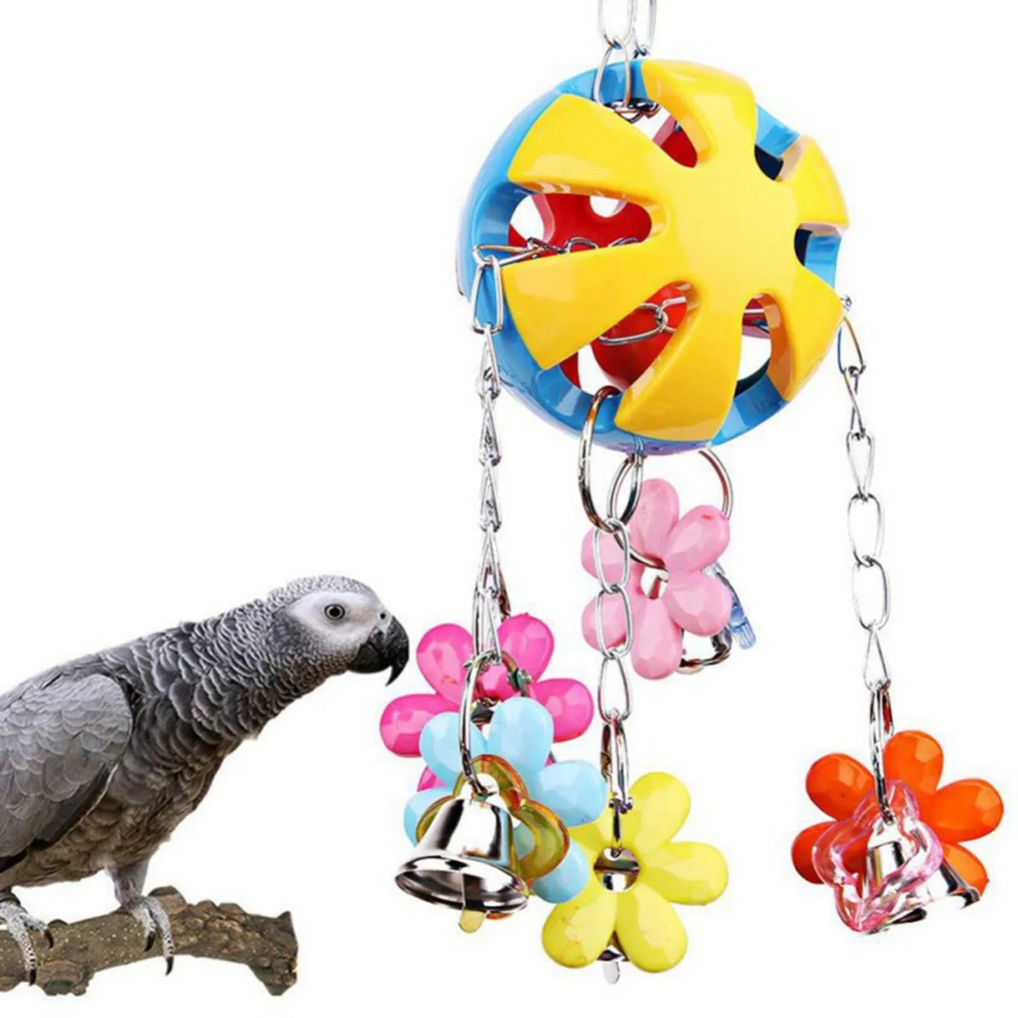 Bird Parrot Toy Colorful Bird Ball with Bell for Cage Bird Chew Toy Playing Training Ball Hanging Toy for Small Parakeets