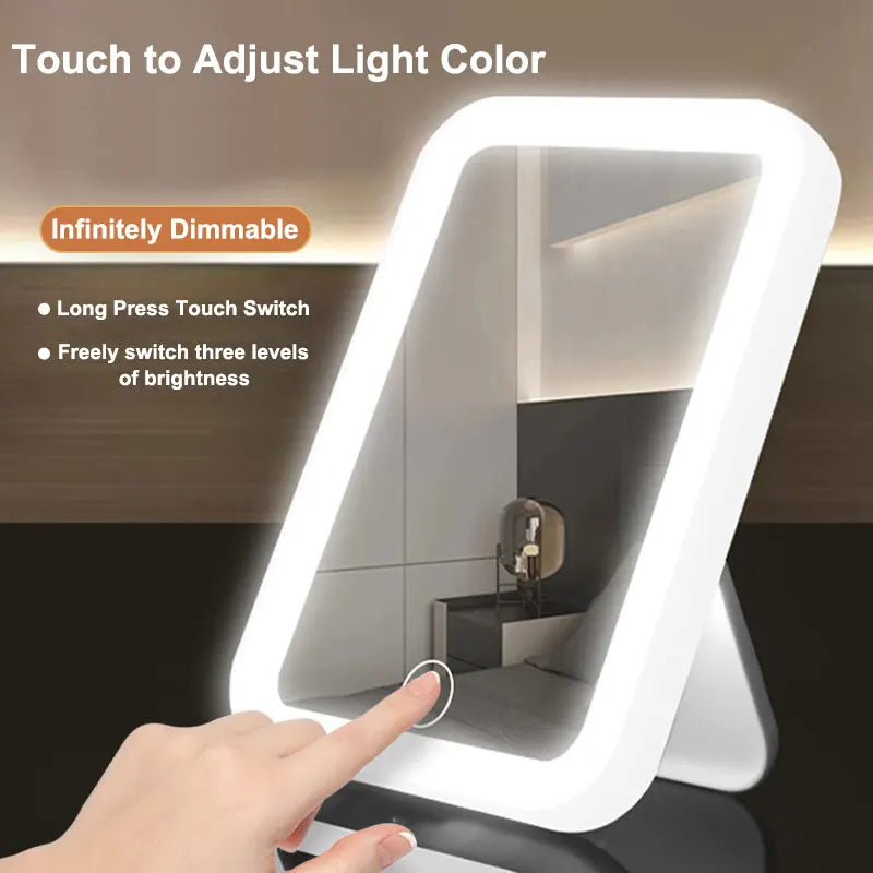 Portable LED Makeup Mirror with Touch Screen and Dimmable Lighting - 3 Color Options for Flawless Application