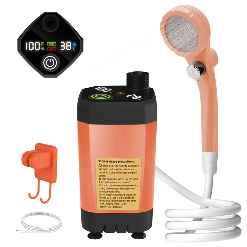 Camping Shower Pump RV Outdoor Shower Kit with Digital Display and 6000mAh Battery
