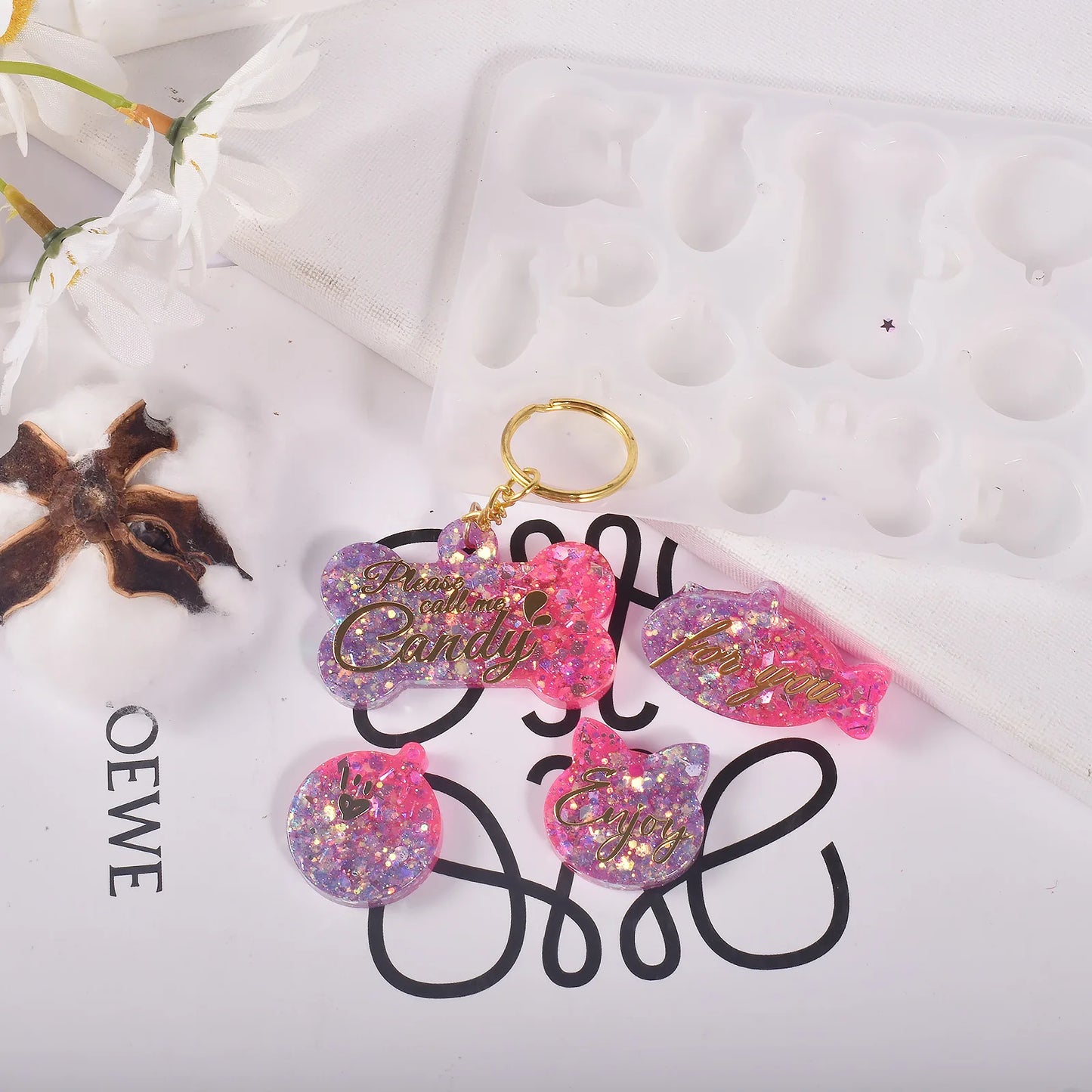 Dog Tag Bone Shaped Keychain Mold for DIY Resin Jewelry