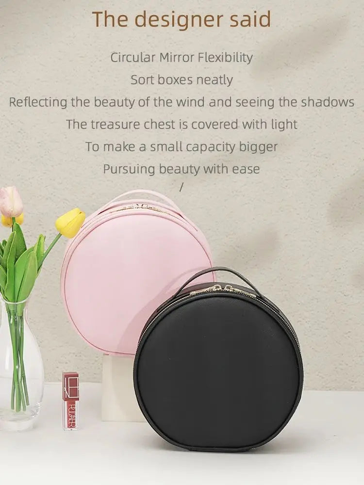 Travel PU Makeup Bag with LED Mirror and Light Portable Cosmetic Organizer for On-the-Go Beauty
