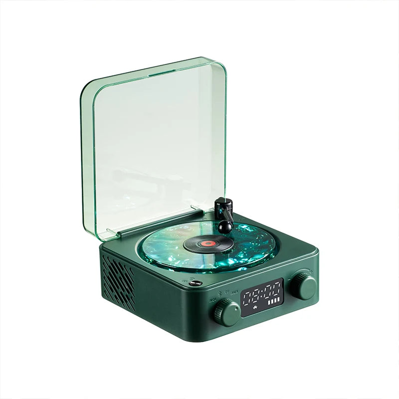 Retro Bluetooth Turntable Speaker with White Noise and RGB Light Effects