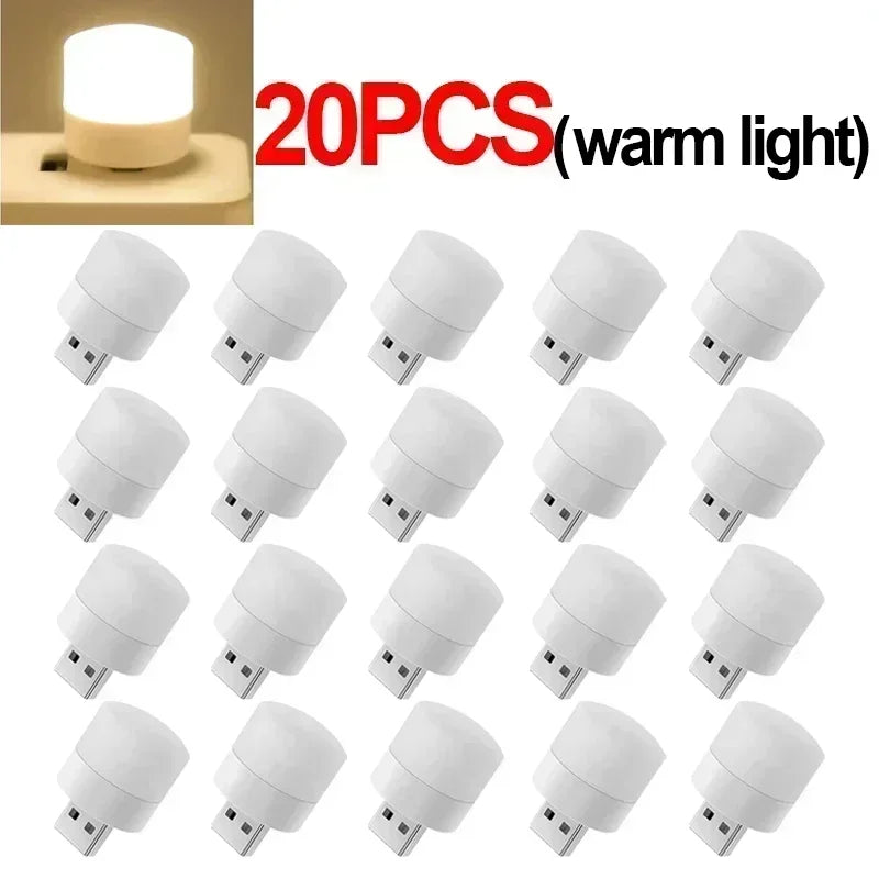 1-20Pcs Mini USB Night Light Warm White Eye Protection LED Lamp