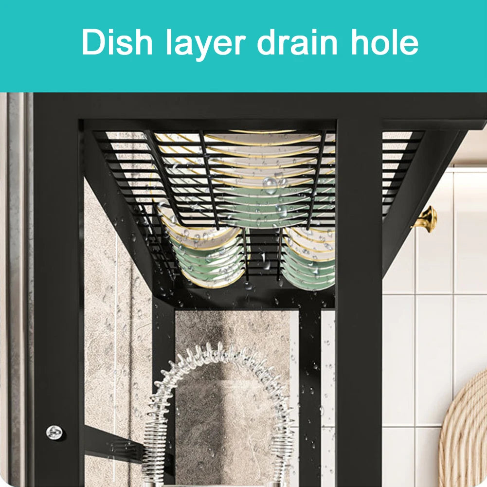 Multi Organizer Steel Over The Sink Dish Drying Rack with 3-Tier Utensil Holder and Protective Cover