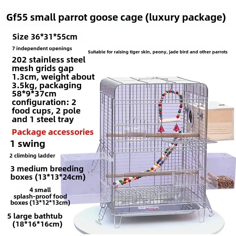 Horizontal silk parrot cage Bird cage Stainless steel bathing Peony Xuanfeng special cage Luxury villa breeding box Household ca