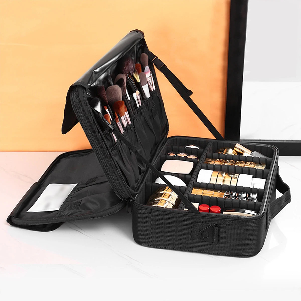 Three Layer Waterproof Oxford Cloth Cosmetic Case with Manicure Makeup Toolbox and Travel Underwear Storage