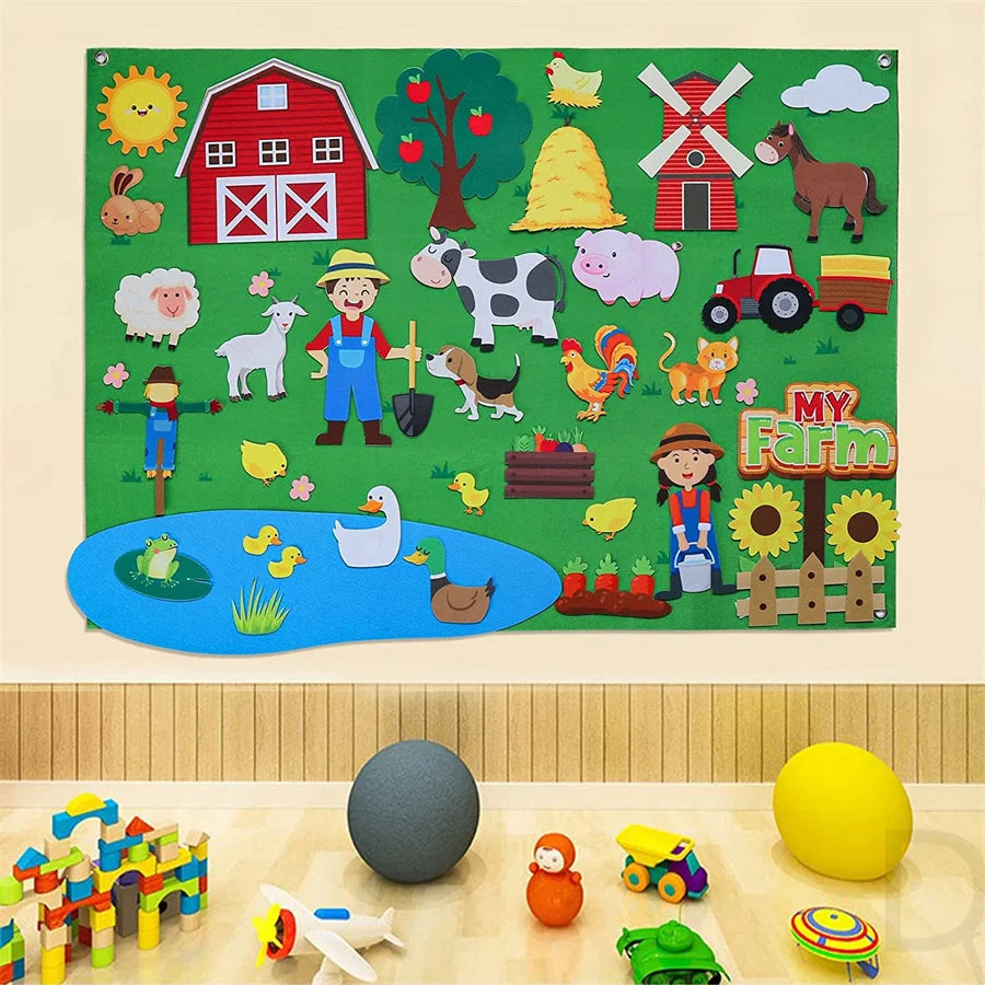 Farm Animals Felt Story Busy Board Set for Toddlers and Preschoolers Interactive Farmhouse Themed Early Learning Play