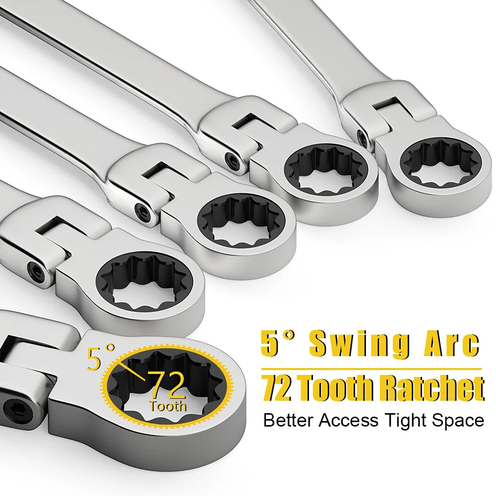 Flex Head Ratcheting Wrench Set, WOZOBUY Metric Cr-V Gear Spanner
