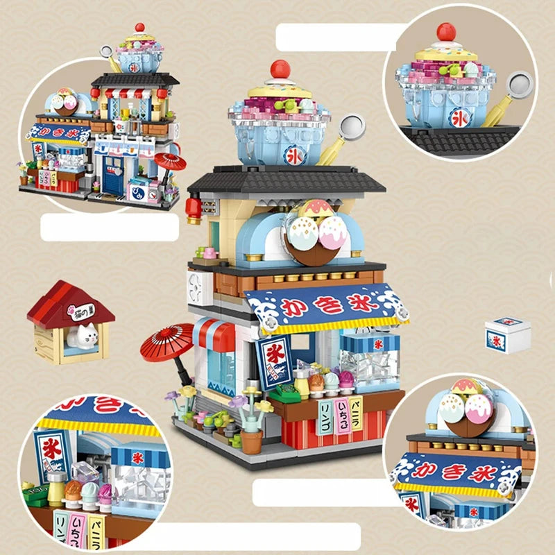 Street View Mini Building Blocks Gift Set – Izakaya Shaved Ice Shop, Takoyaki Shop, Coffee Shop and Panda Tea House