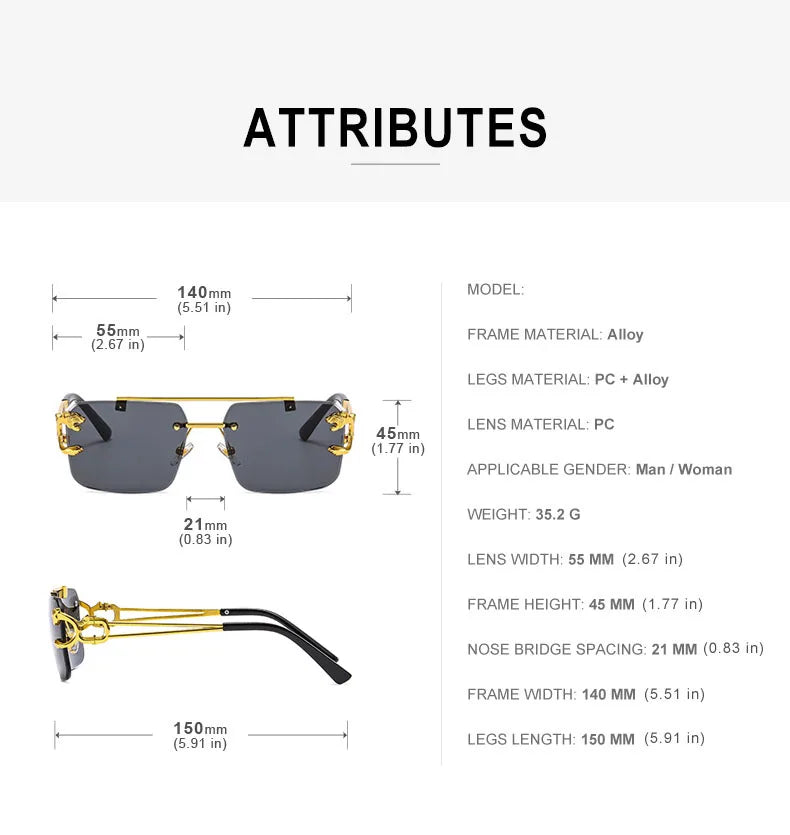 SHAUNA Fashion Metal Leopard Rimless Sunglasses UV400 Shades