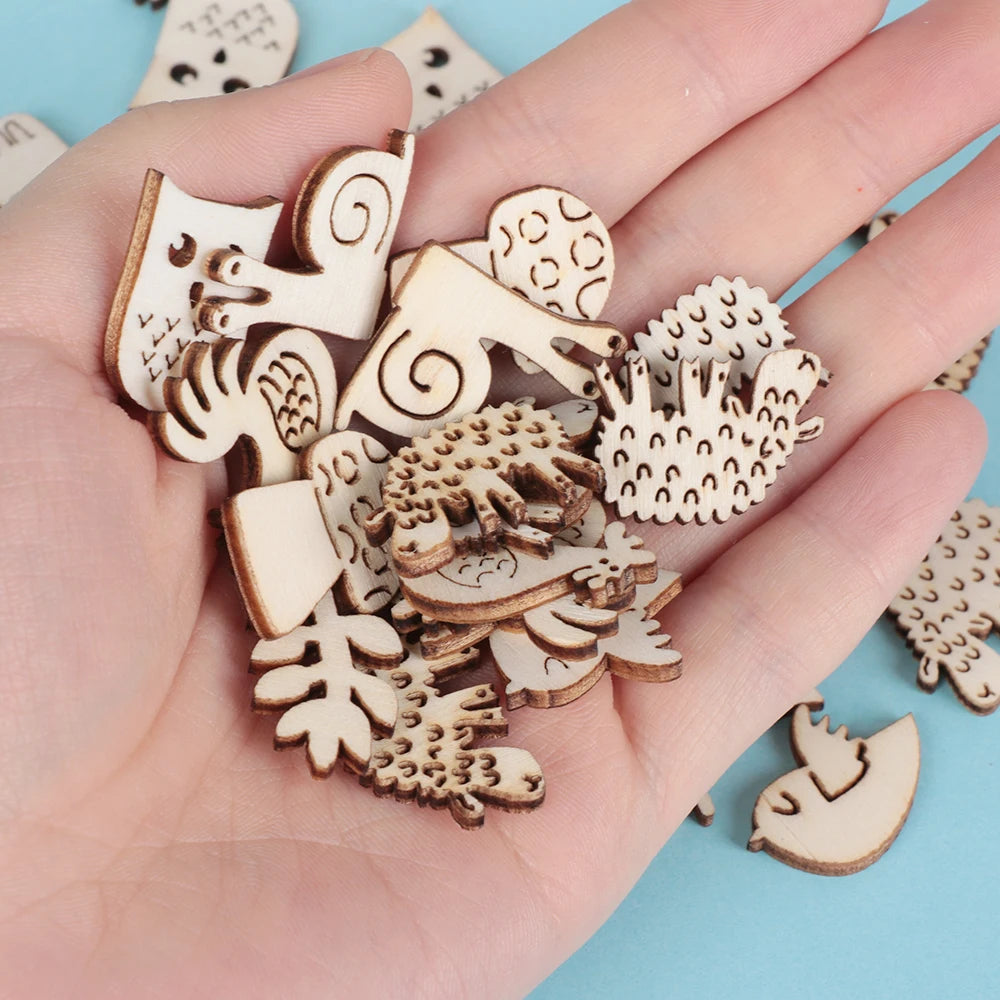 50Pcs/Pack Animal Snail Rabbit Wooden Craft Embellishments