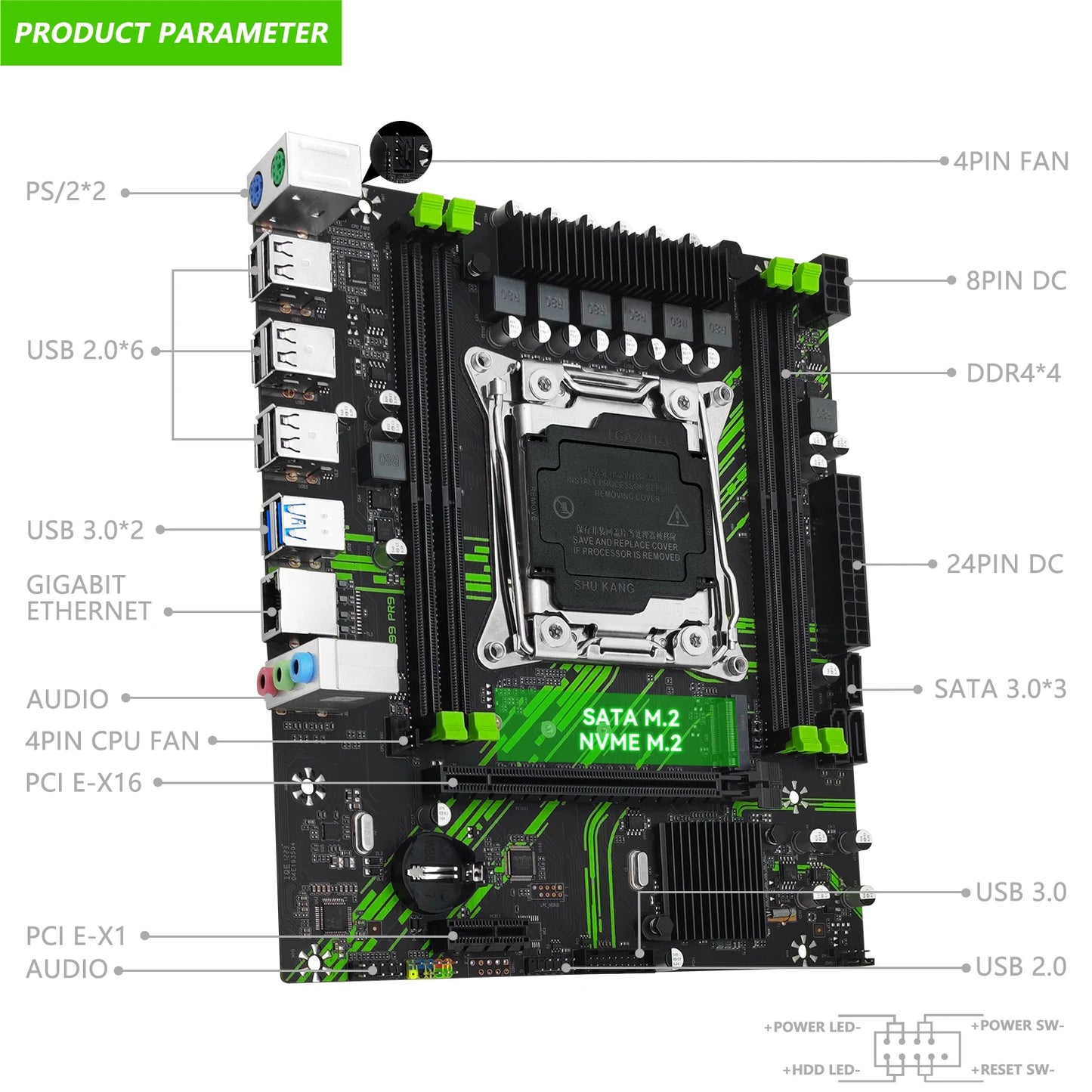 MAQUINISTA X99 PR9 X99 Placa base compatible con LGA 2011-3 Intel Xeon E5 V3 y V4 CPU DDR4 RAM SATA/NVME M.2 Ranura
