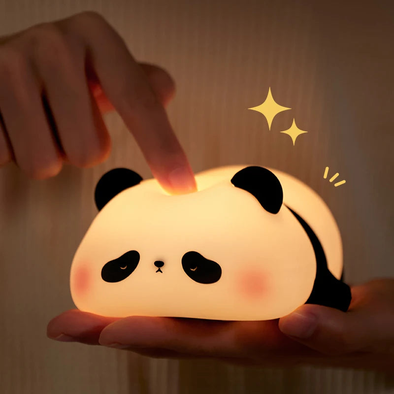 Panda LED Night Light Cute Silicone Touch Lamp USB Rechargeable Bedroom Decor Perfect Children's Gift