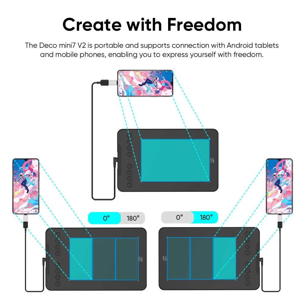 Drawing Tablet XPPen Pen Tablet Deco Mini7 V2 with Tilt Function 8 Keys 16384 Levels Graphics Tablet for Android Mac Windows