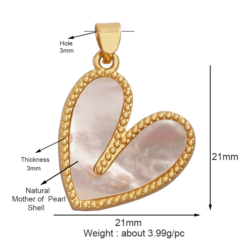 Classics Love Heart Star Zircon Focal Charm Pendant 18K Gold Plated Shell Pearl Jewelry