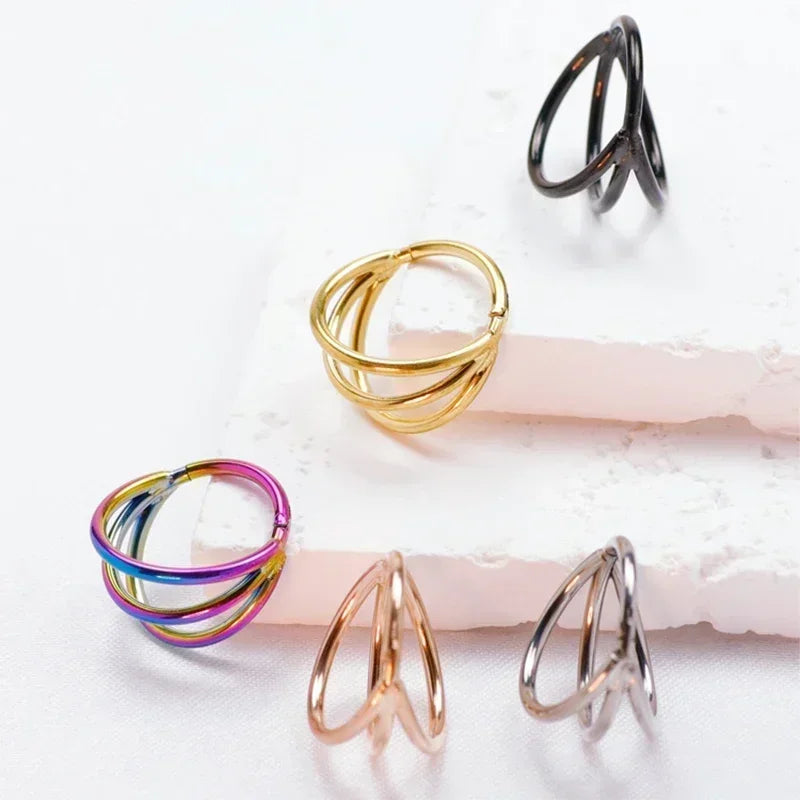 F136 Titanium 3 Layers Nose Rings and Ear Cuff Jewelry