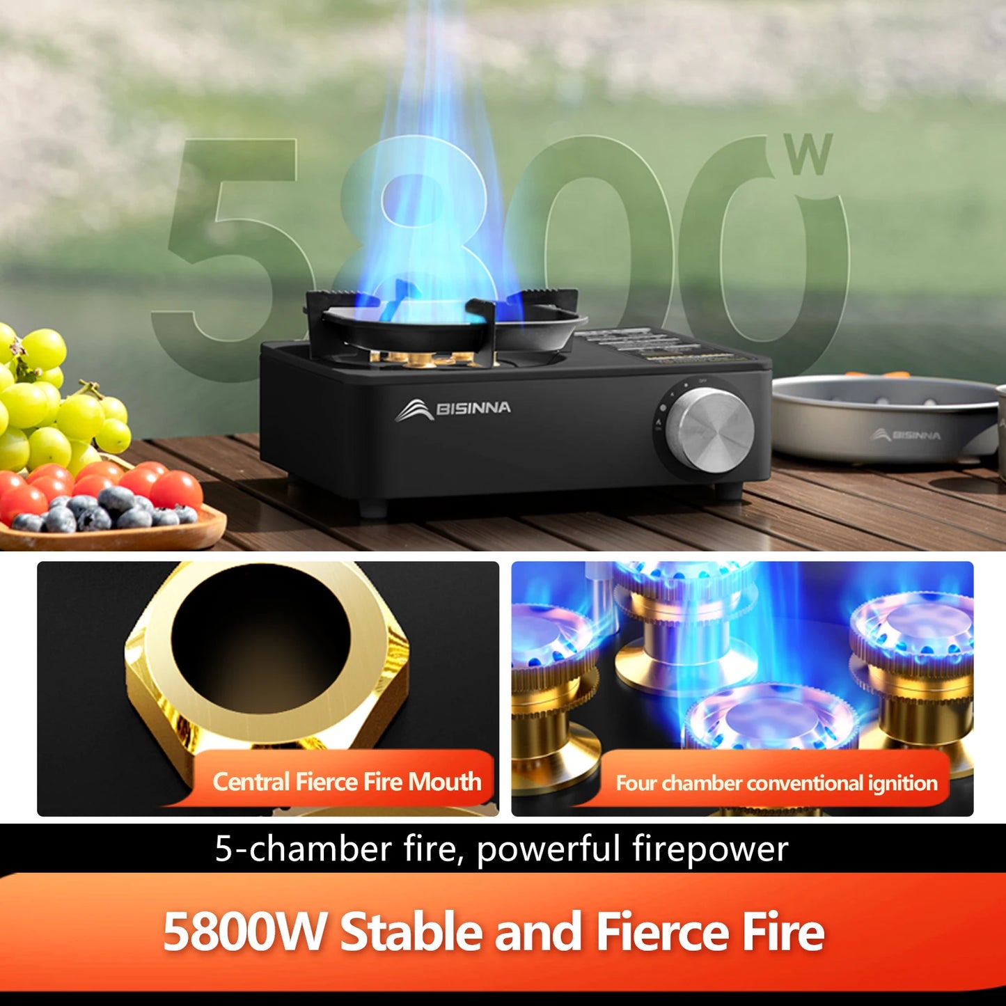 BISINNA Camping Gas Stove 5800W Portable Burner for Outdoor Trekking