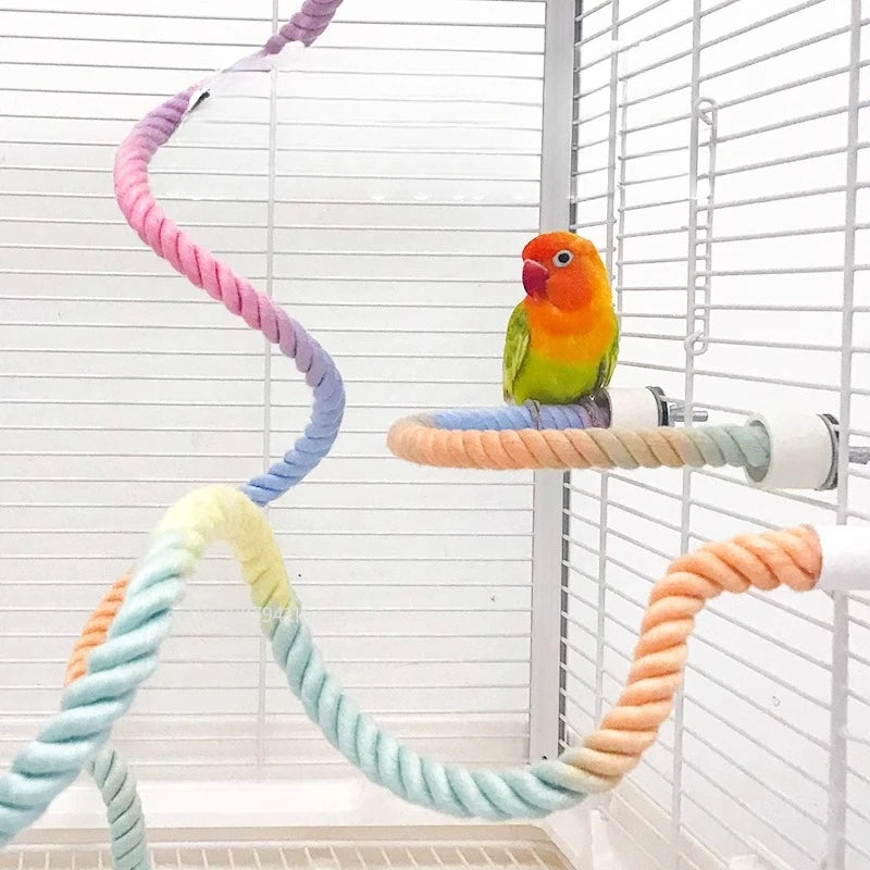 Colorful Parrot Cotton Rope Hanging Braided Budgie Bird Cage Cockatiel Toy Pet Stand Accessories Ladder Swing Supplies