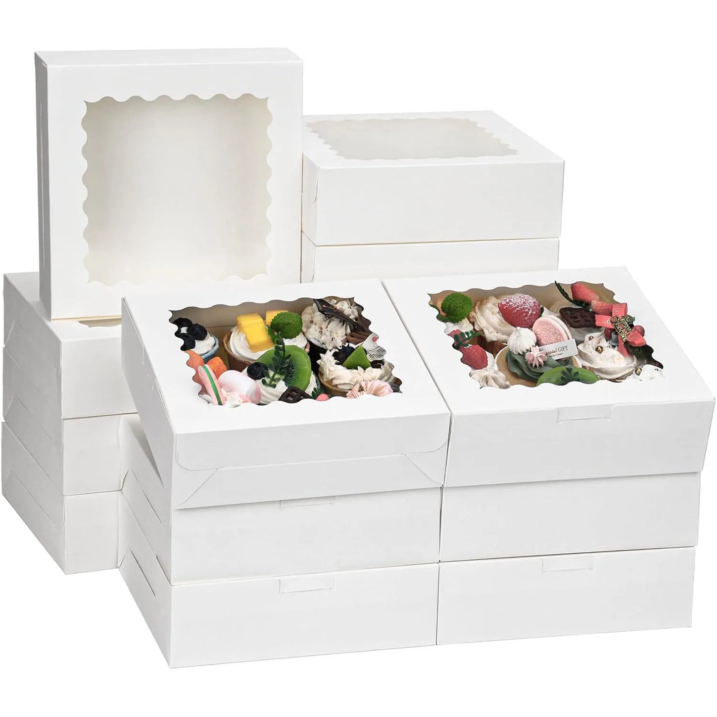 Multi Pack Window Cookie Boxes White Treat Boxes for Pastries Donuts and Chocolate Strawberries Ideal for Birthday Parties and Celebrations