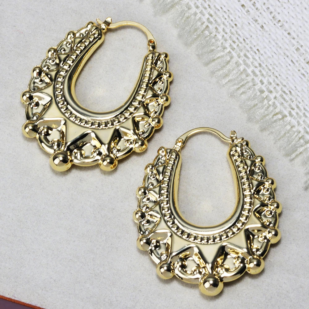 Luxury Quality Vintage Non Tarnish Womens Earrings 18K Gold Plated Hypoallergenic Waterproof Fashion Hoop Spikes Beads