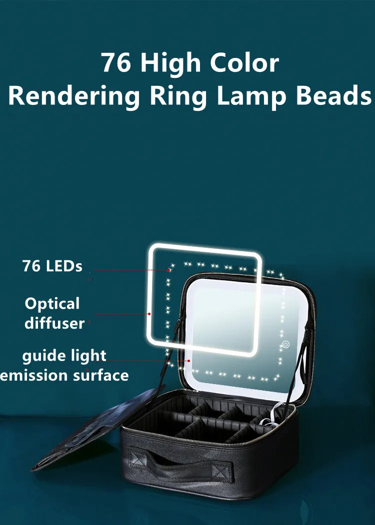 Smart LED Makeup Case with Mirror and USB Charging Waterproof Travel Cosmetic Bag for Women Portable Vanity with Adjustable Lighting