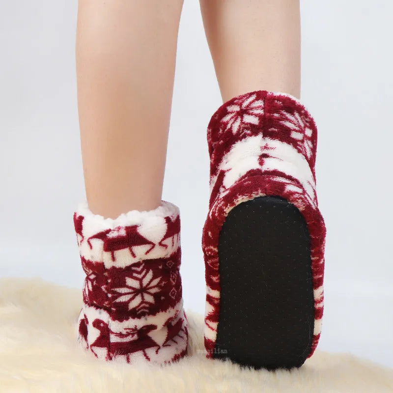 Winter Socks Shoes Woman Christmas Elk Slippers Warm Plush